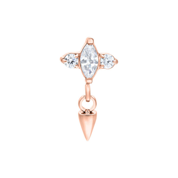Accesorio Push Fit roségold con punta de cristal sobre fondo blanco