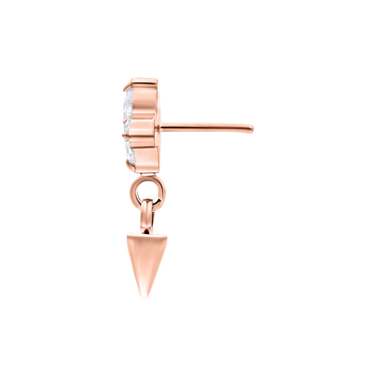 Pieza de piercing en oro rosa con cristal claro y colgante de pincho