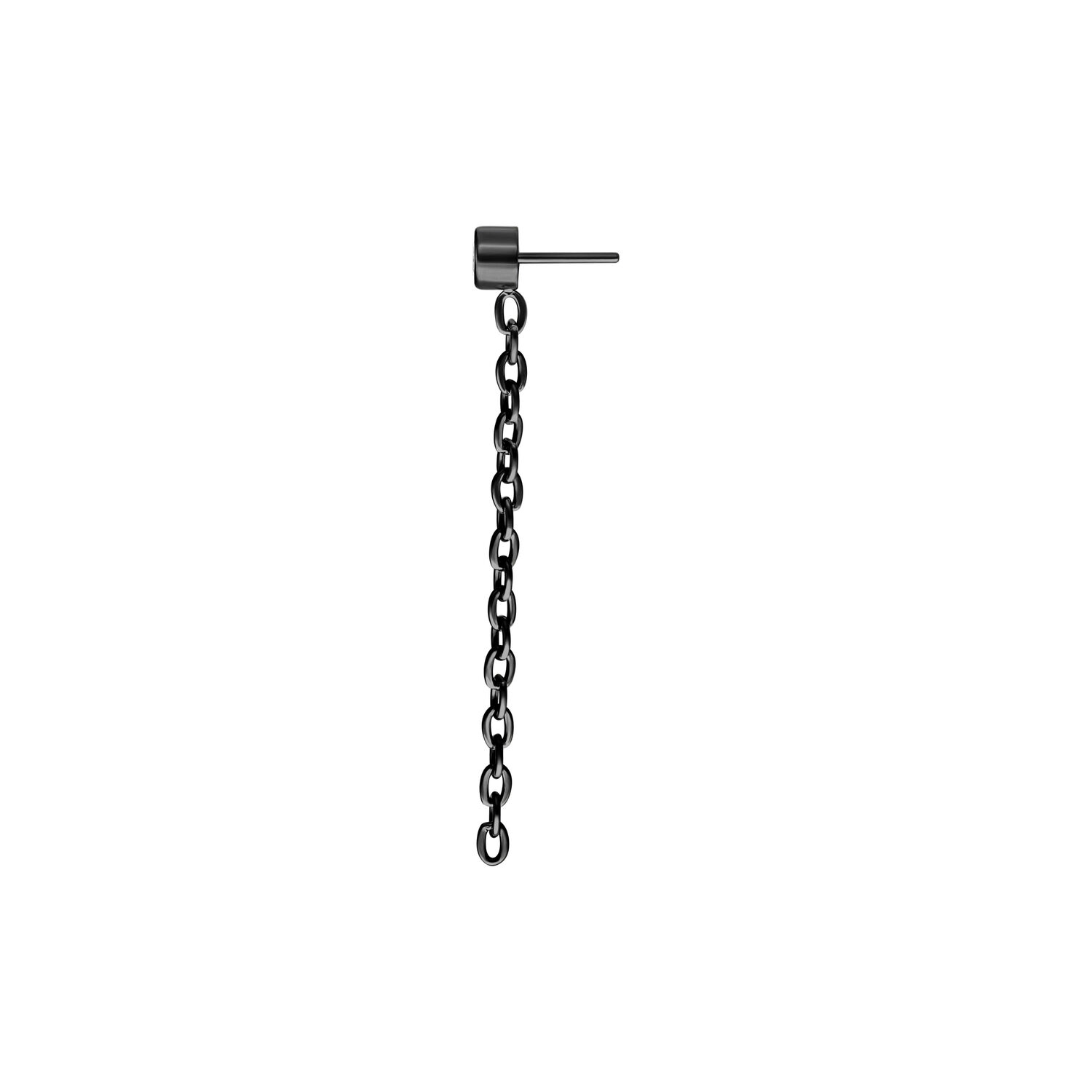 Adorno de metal negro con colgante de cadena sobre fondo blanco