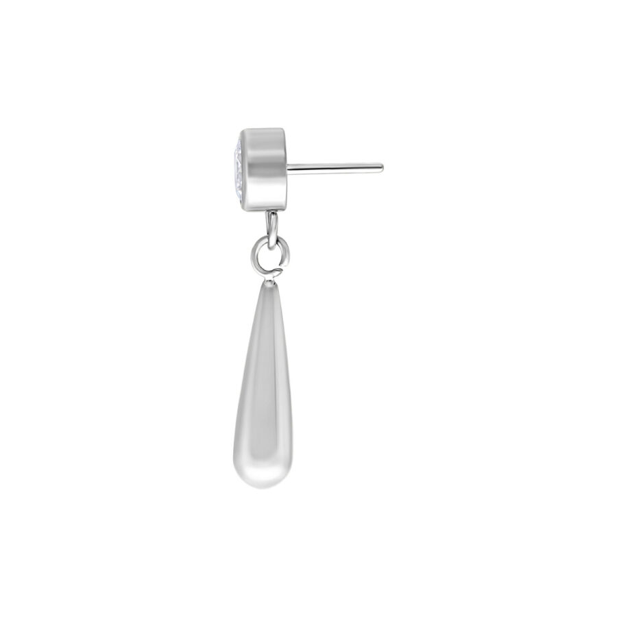 Ajuste de piercing plateado con cristal claro y forma de gota sobre fondo blanco