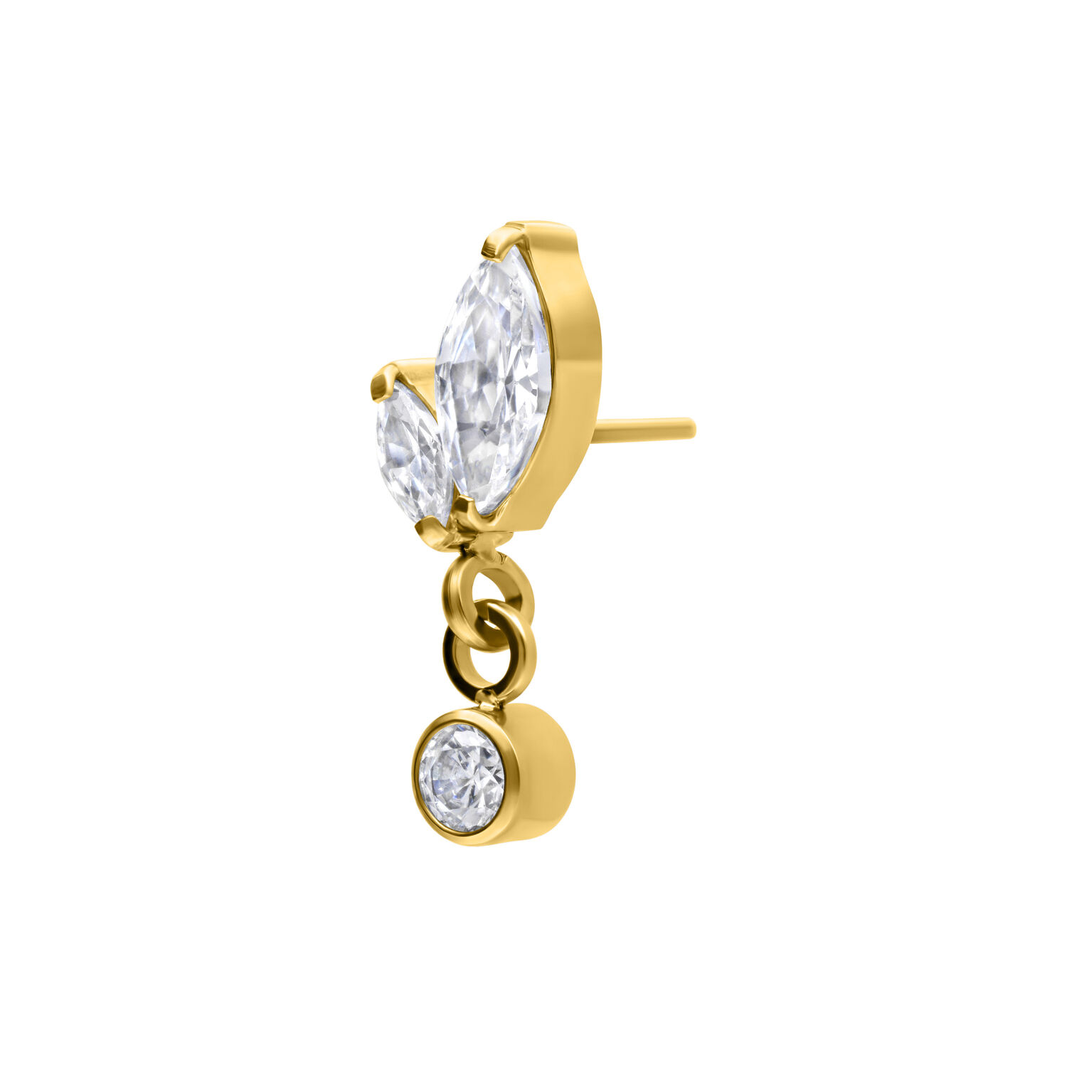 Ajuste de oro para Push Fit con doble marquise y colgante sobre fondo blanco