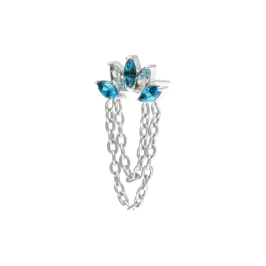 Accesorio Push Fit plateado con cristales azules y claros y cadenas