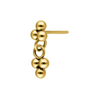 Accesorio de titanio dorado para piercing con bolas y elementos de cadena sobre fondo blanco