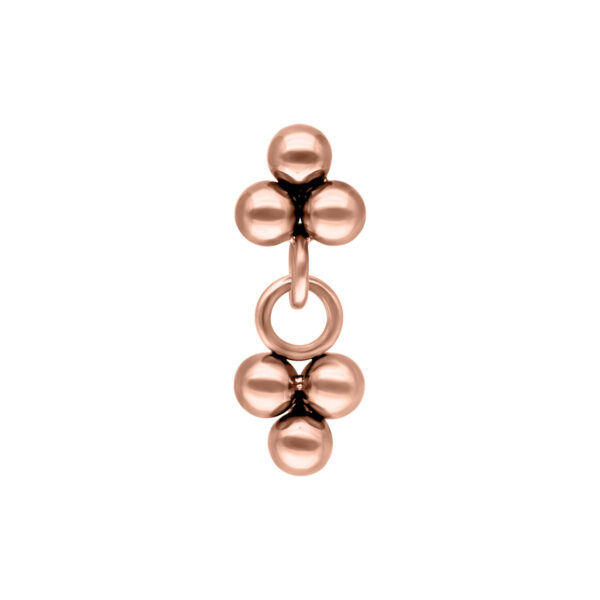 Colgante Push Fit en oro rosa con tres bolas sobre fondo blanco