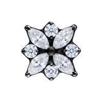 Adorno de flor de cristal negro con cristales claros sobre fondo blanco