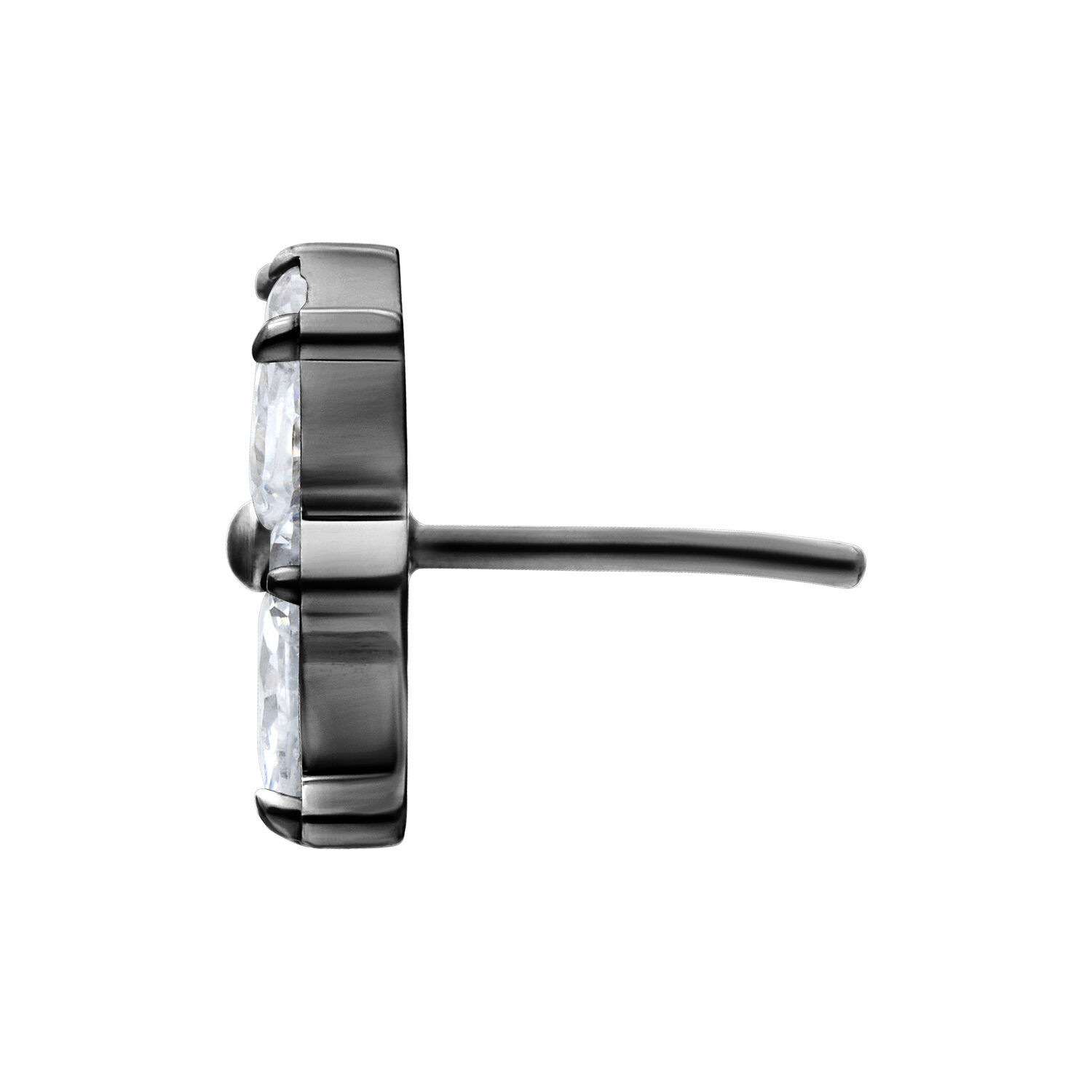 Vista lateral del accesorio negro Push Fit Crystal Blossom, cristal claro