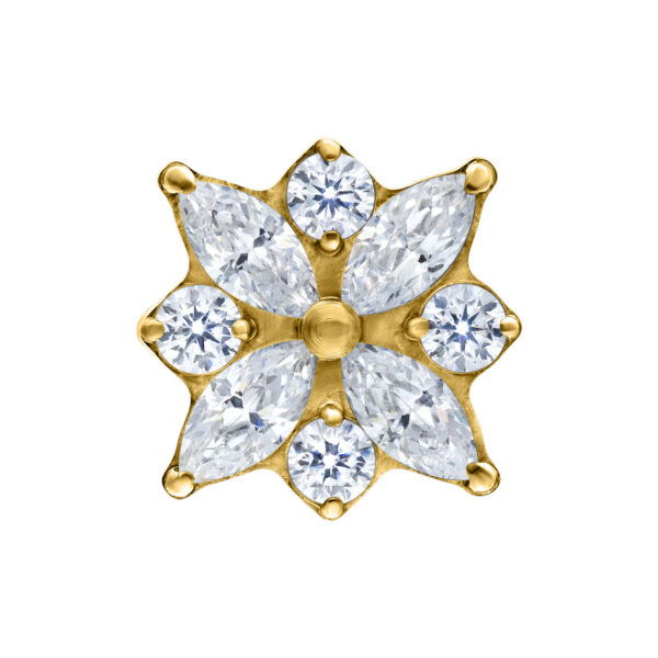 Push Fit Crystal Blossom en oro con cristales claros sobre fondo blanco