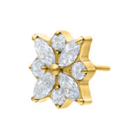 Ajuste de metal dorado con piedras claras en forma de flor