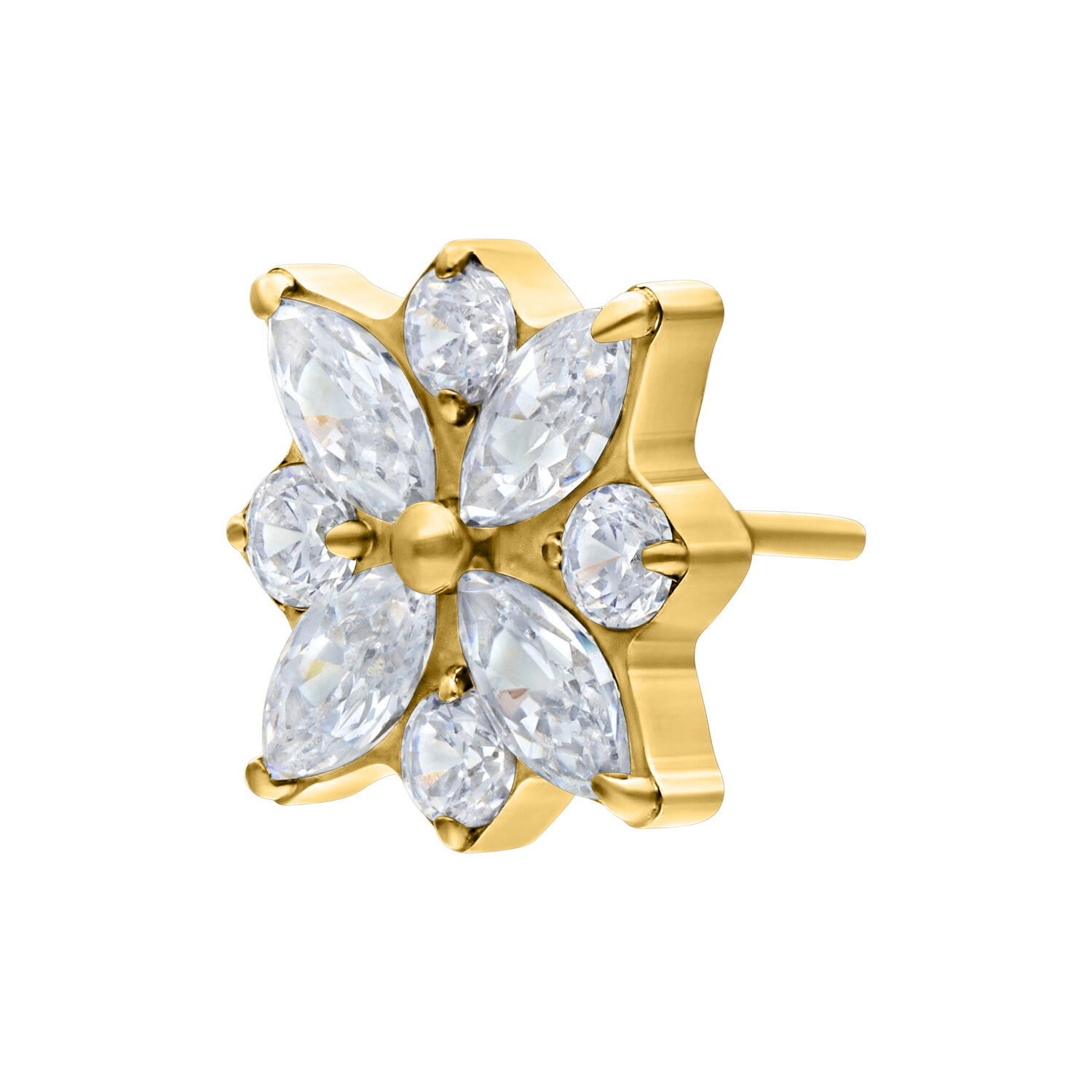Ajuste de metal dorado con piedras claras en forma de flor