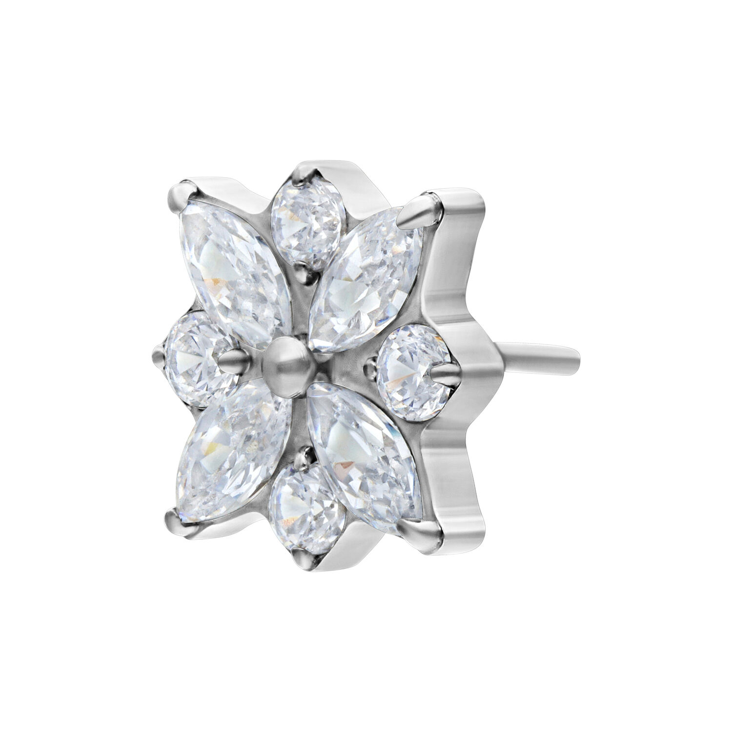 Accesorio de Plata Push Fit Crystal Blossom Accesorio plateado con flores cristalinas sobre fondo blanco