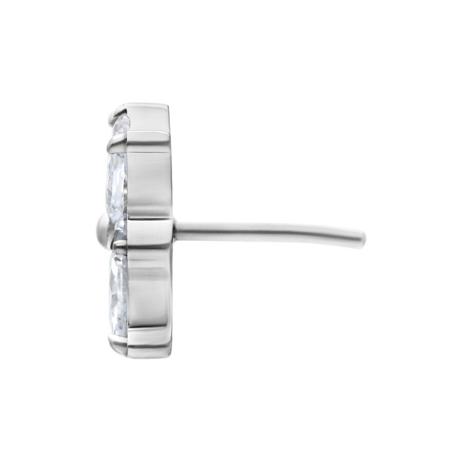 Plata Push Fit Top con piedra cristalina sobre fondo blanco