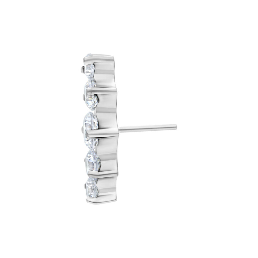 Ajuste Push Fit plateado con 5 cristales claros, vista lateral