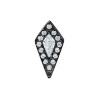 Accesorio negro con piedras cristalinas sobre fondo blanco