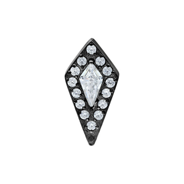 Accesorio negro con piedras cristalinas sobre fondo blanco