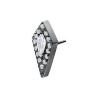 Adorno negro Push Fit para piercing con cristales claros sobre fondo blanco