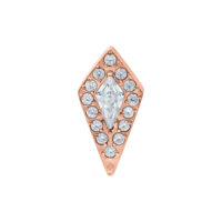 Rosado dorado Push Fit Crystal Shield Adorno Adorno rosado dorado con cristales claros sobre fondo blanco