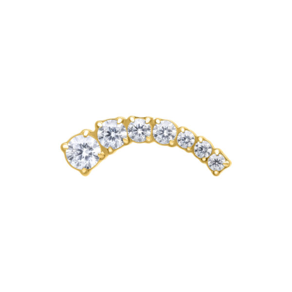 Ajuste de piercing dorado en forma de lazo con cristales claros sobre fondo blanco