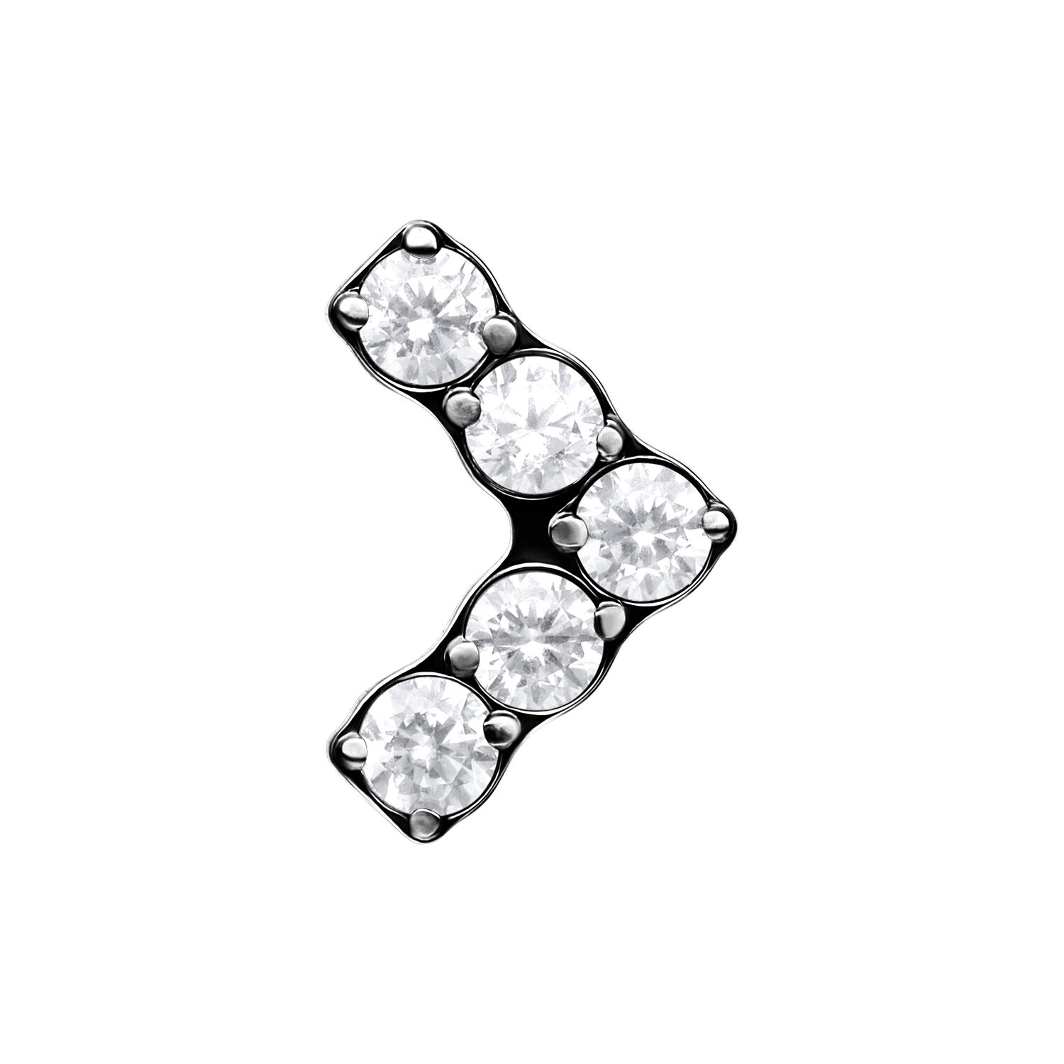 Negro accesorio V-Shape de titanio con cristales claros sobre fondo blanco