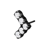 Adaptador en forma de V negro para Push Fit con cinco cristales claros sobre fondo blanco