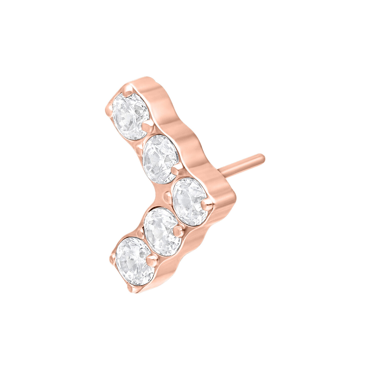 V-Shape de oro rosa con cinco cristales claros sobre fondo blanco
