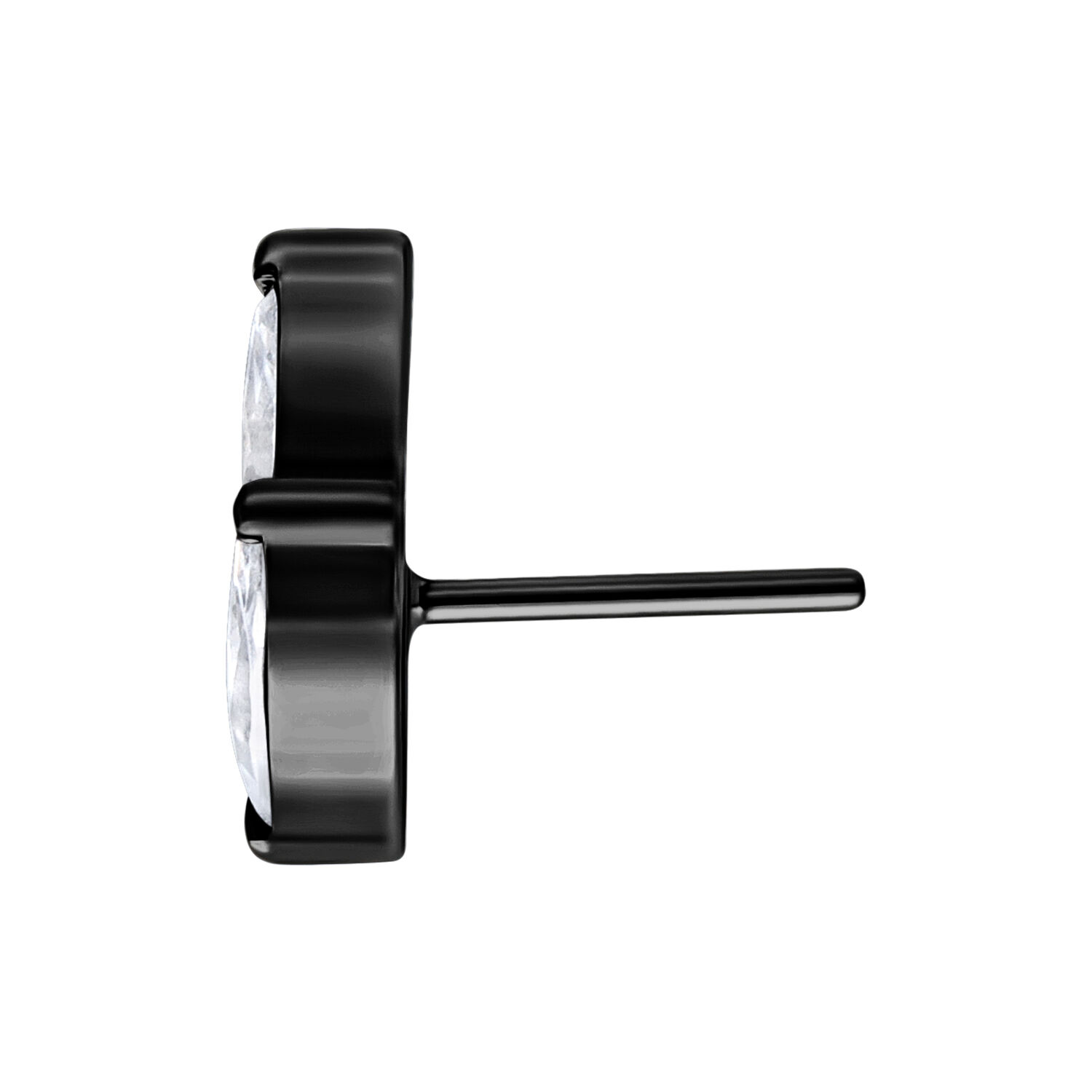 Negro adorno ovalado Push Fit con cristal claro sobre fondo blanco