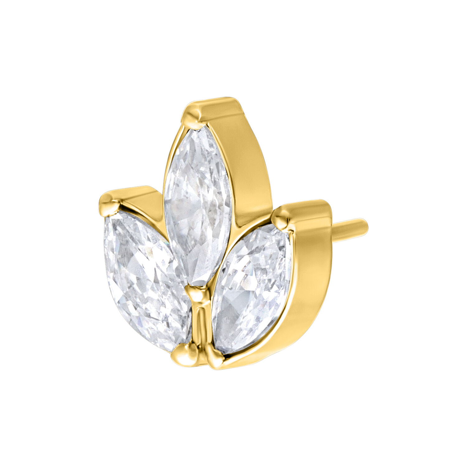 Adorno de piercing dorado en forma de flor con piedras cristalinas