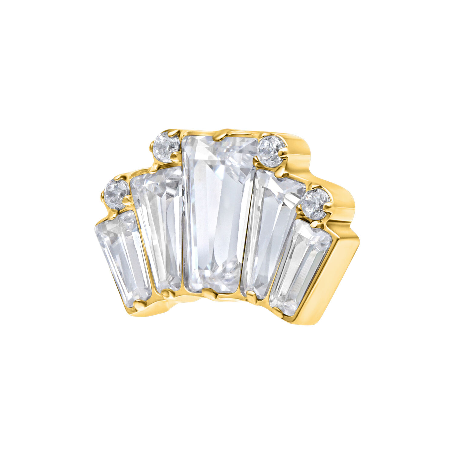 Ajuste Push Dorado con Cristales Transparentes Ajuste Push dorado con cristales transparentes y rectangulares sobre fondo blanco