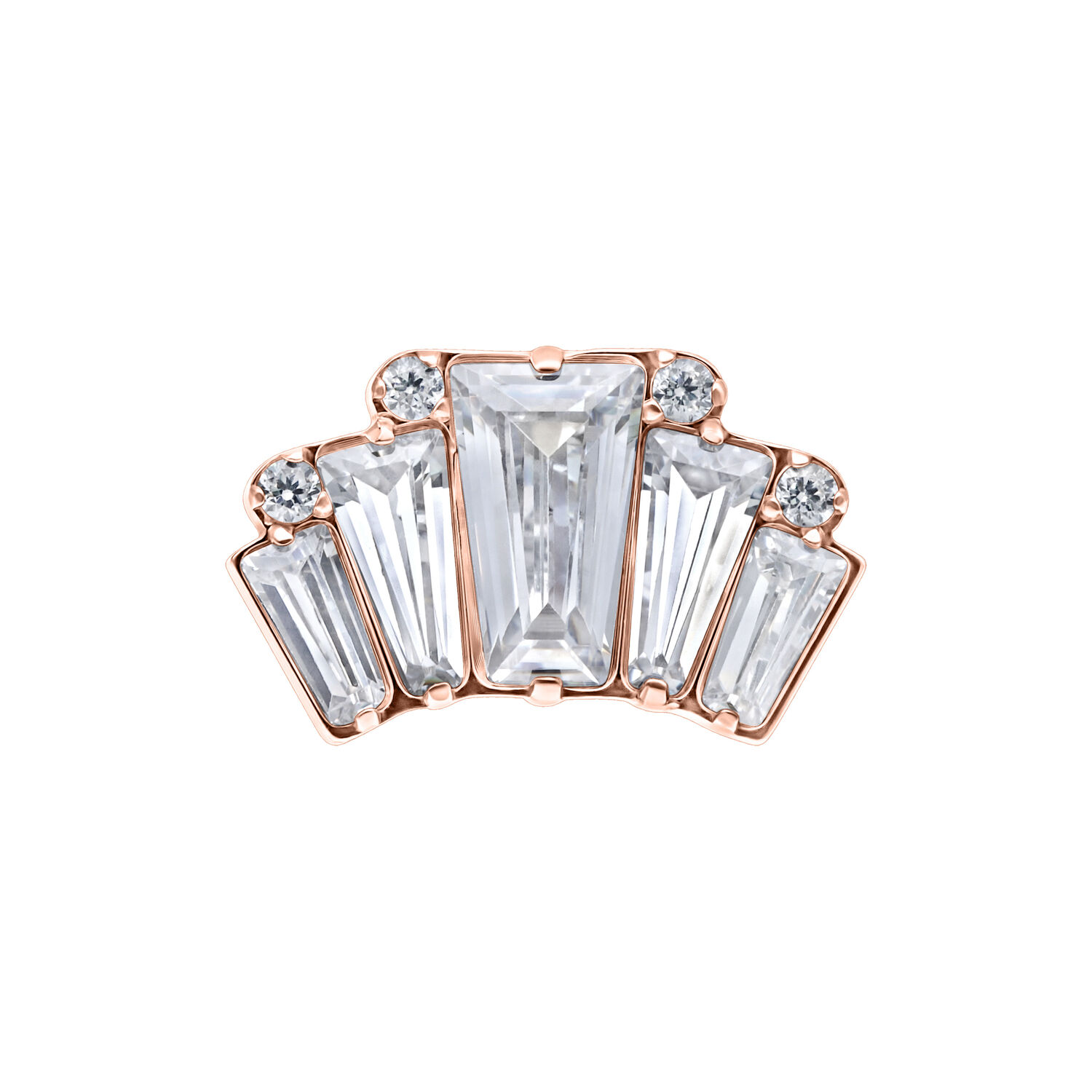 Ajuste a presión de oro rosa con cristales Ajuste de oro rosa con cristales claros sobre fondo blanco