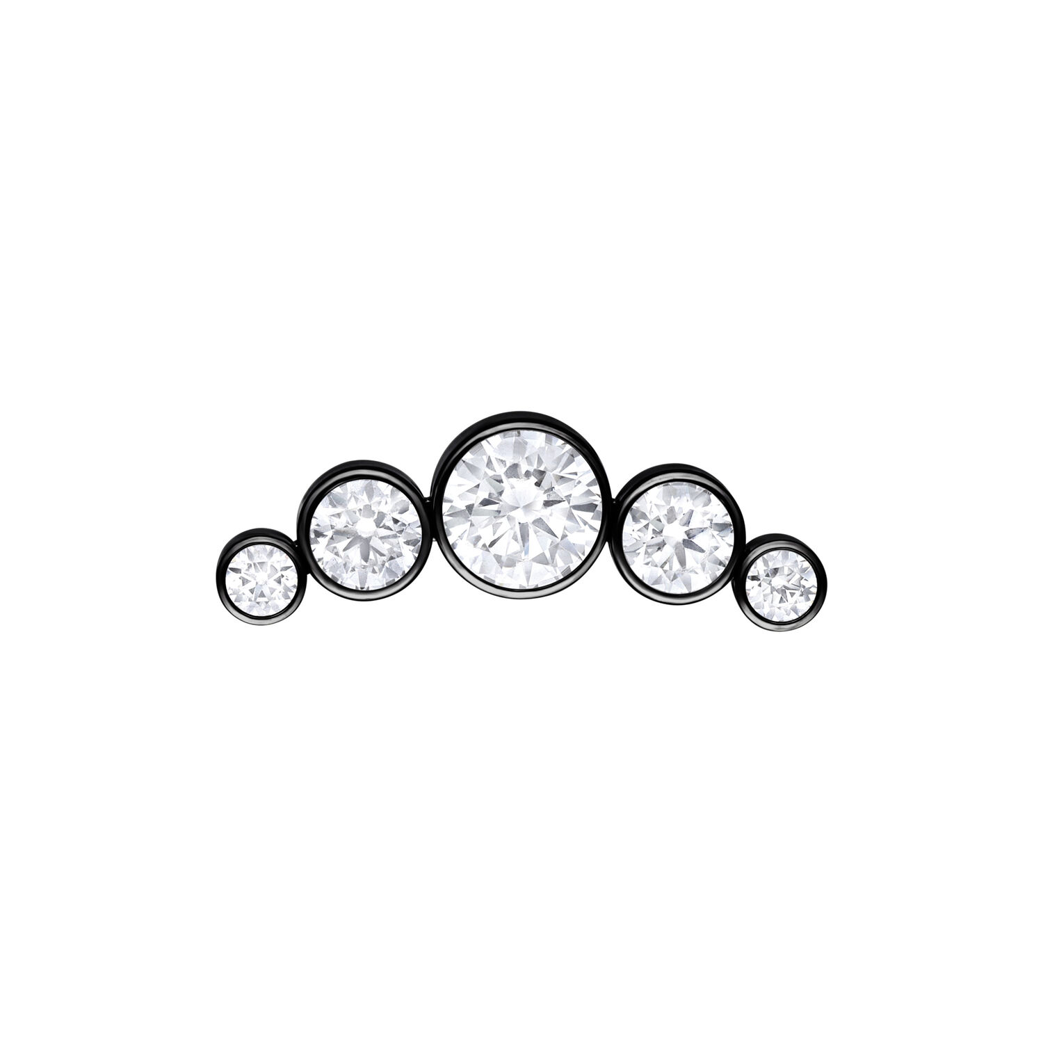 Accesorio Push Fit Negro con 5 Cristales Accesorio de piercing negro con cinco cristales claros sobre fondo blanco
