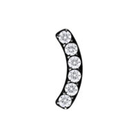 Accesorio de piercing negro con seis cristales claros sobre fondo blanco
