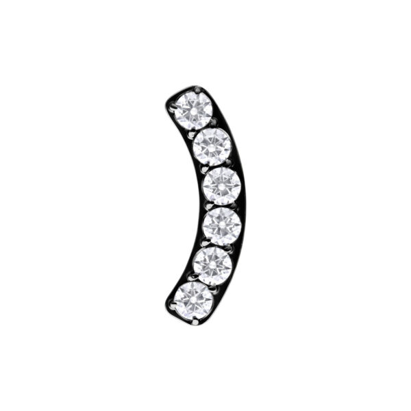Accesorio de piercing negro con seis cristales claros sobre fondo blanco