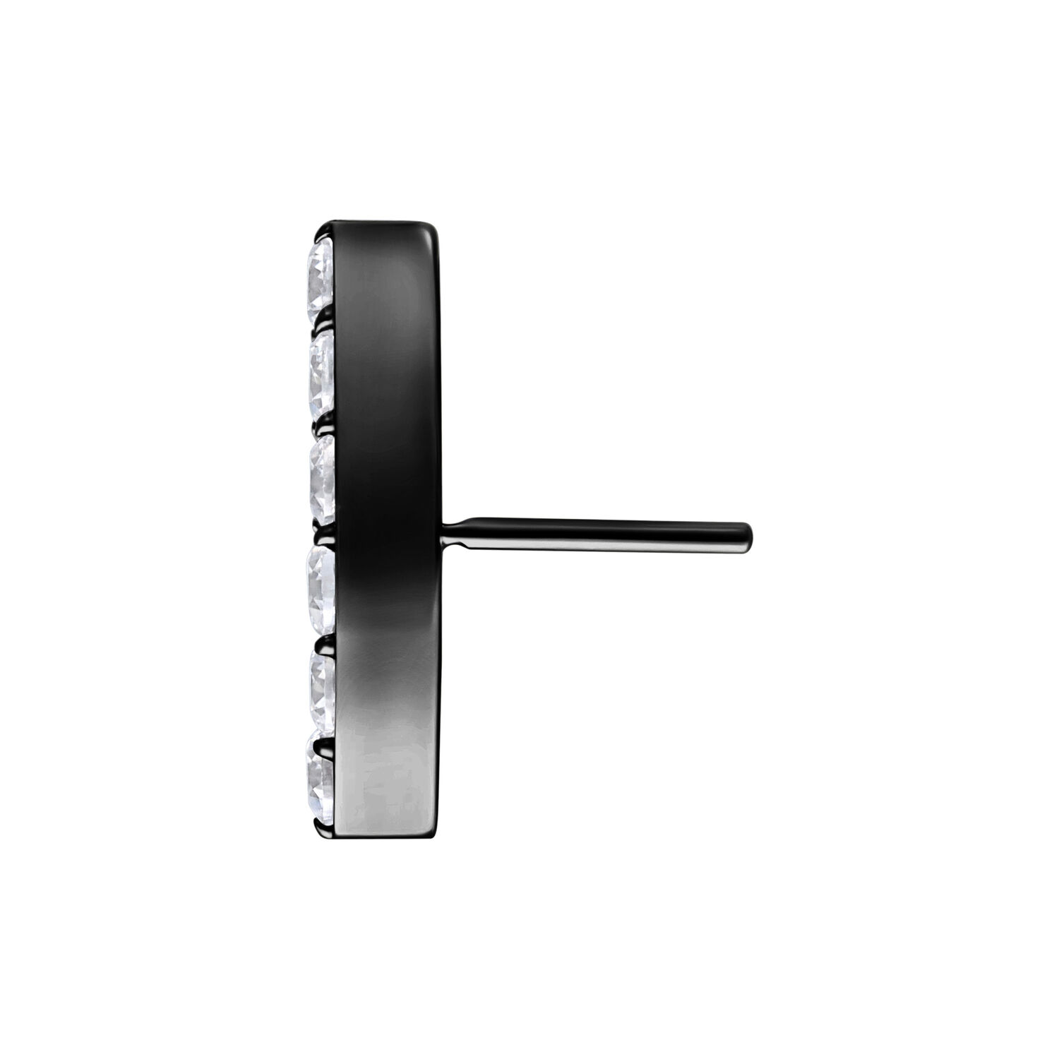 Accesorio Push Fit metálico negro con seis cristales claros sobre fondo blanco