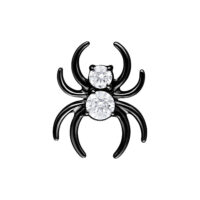 Spider de metal negro con dos piedras cristalinas sobre fondo blanco