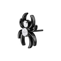 Accesorio de araña de metal negro con cristales claros sobre fondo blanco