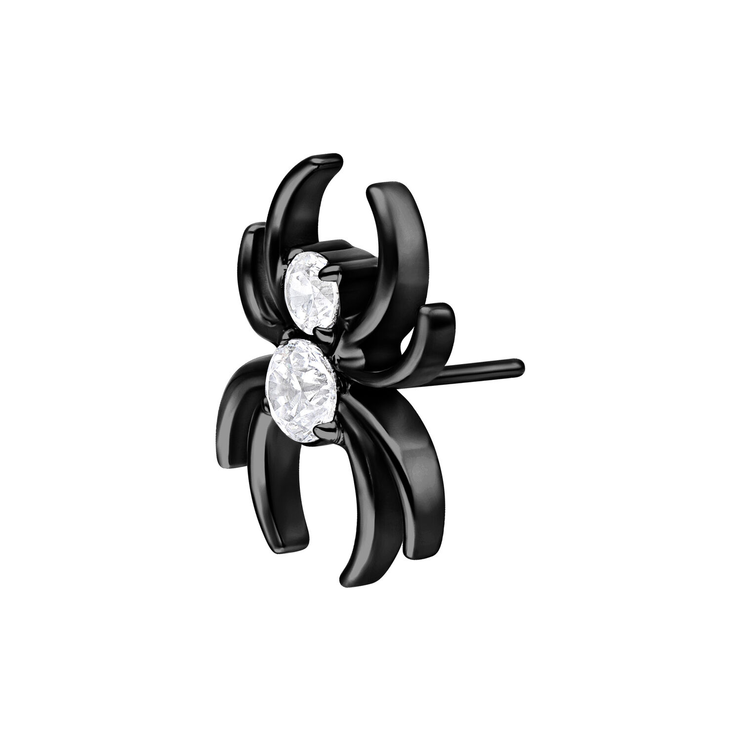 Accesorio de araña de metal negro con cristales claros sobre fondo blanco