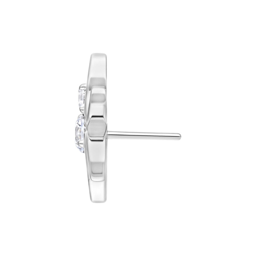 Accesorio Push Fit plateado en forma de araña con cristal claro sobre fondo blanco