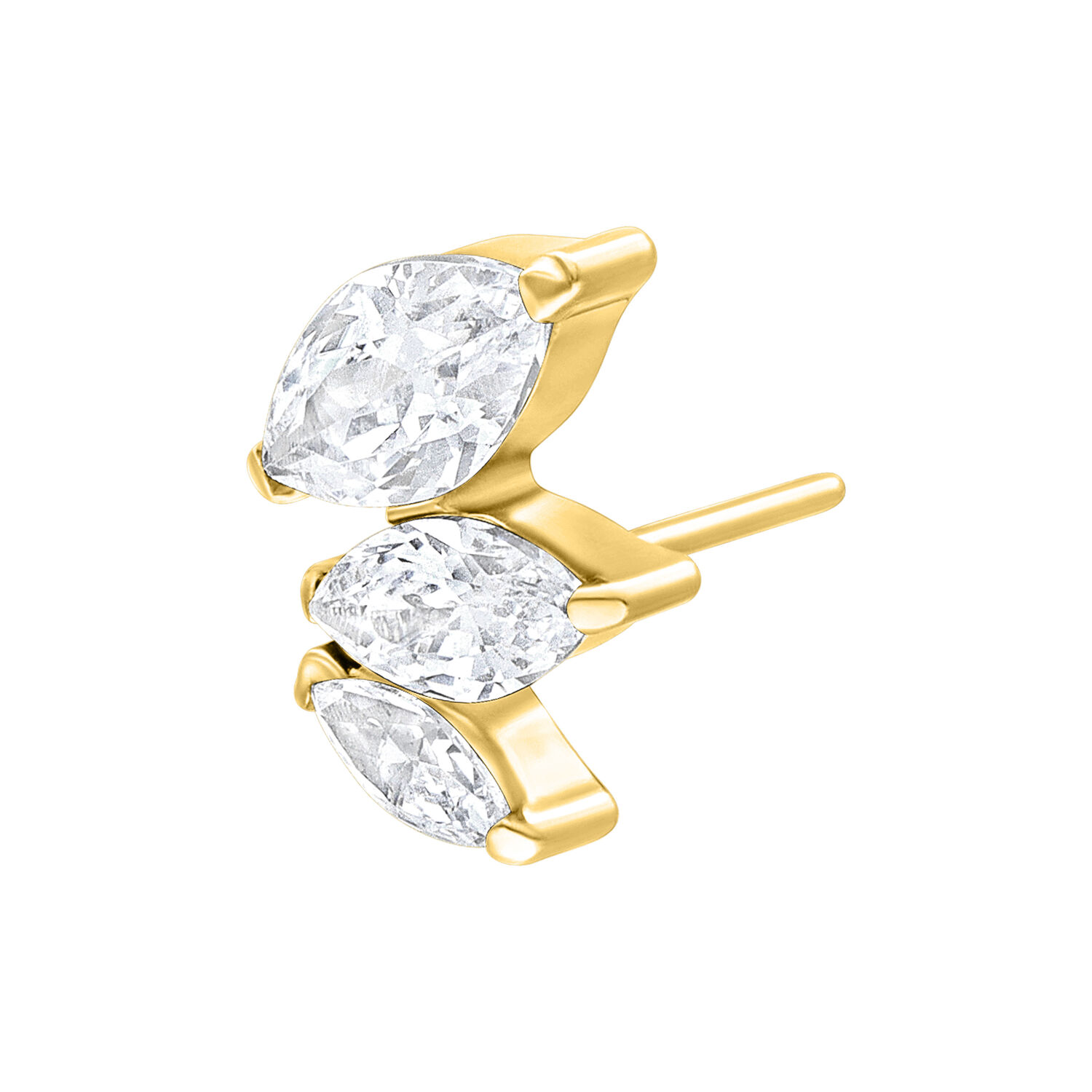 Push Fit Belle Crystal en Oro Accesorio dorado con tres piedras cristalinas sobre fondo blanco