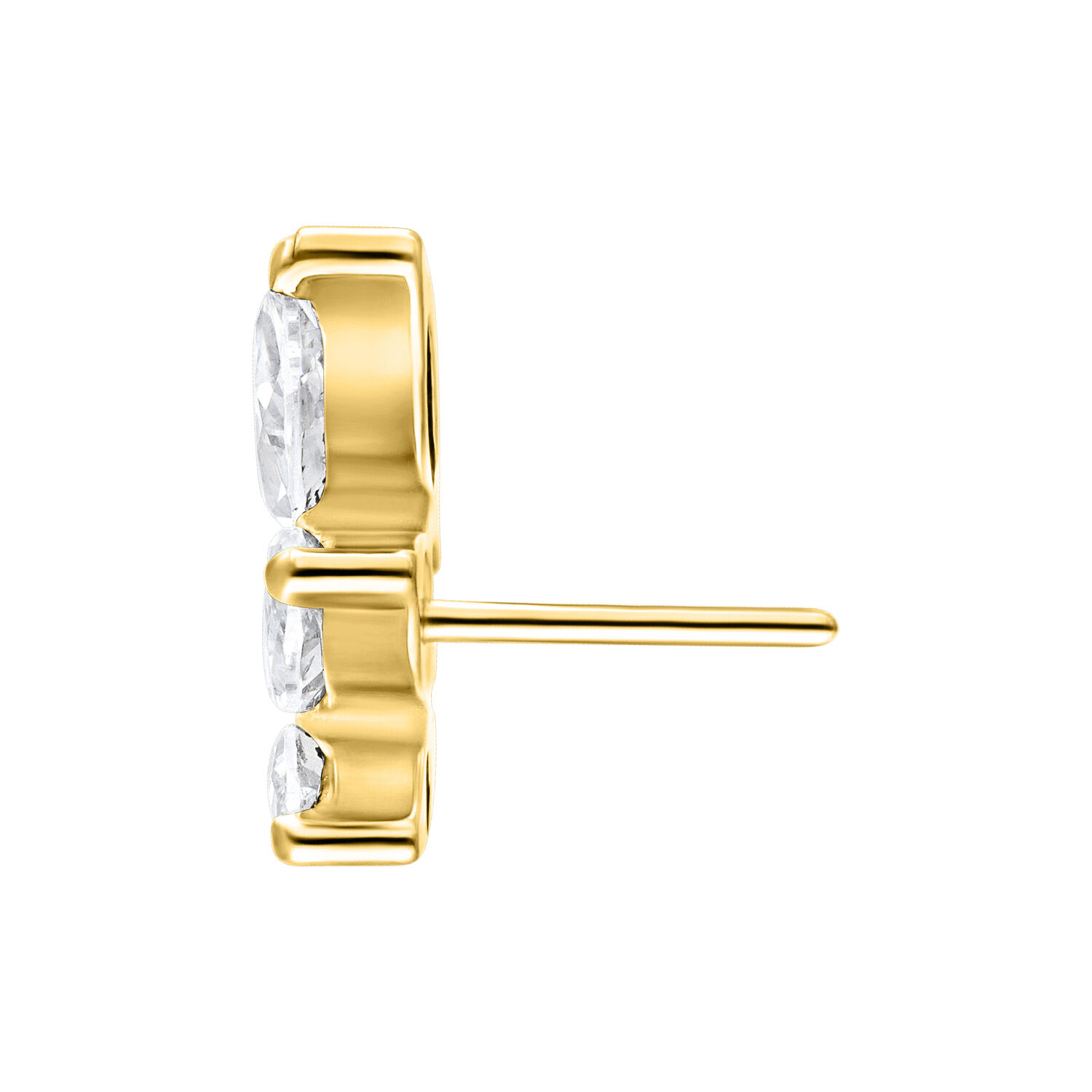 Accesorio Push de Oro con Cristal Accesorio de metal dorado para piercing con cristal claro sobre fondo blanco