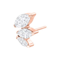 Accesorio Push Fit en oro rosa con tres cristales claros sobre fondo blanco