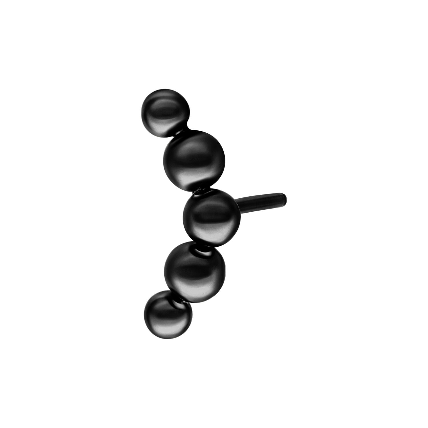 Adorno metálico negro con forma de burbuja curva sobre fondo blanco