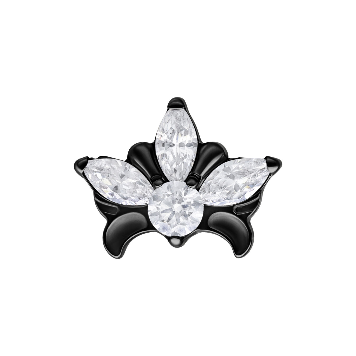 Aplique de Tiara Negro Push Fit con piedras cristalinas sobre fondo blanco