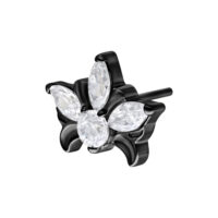 Accesorio de tiara negro de titanio con cristales claros sobre fondo blanco