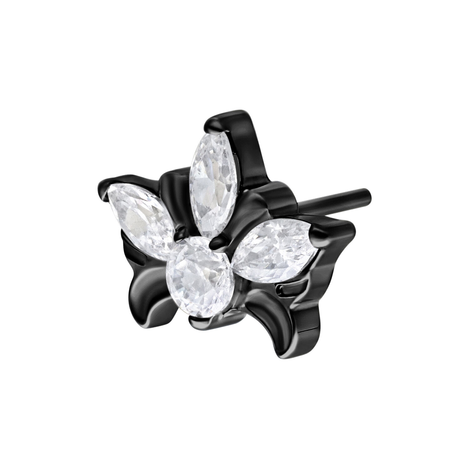 Accesorio de tiara negro de titanio con cristales claros sobre fondo blanco