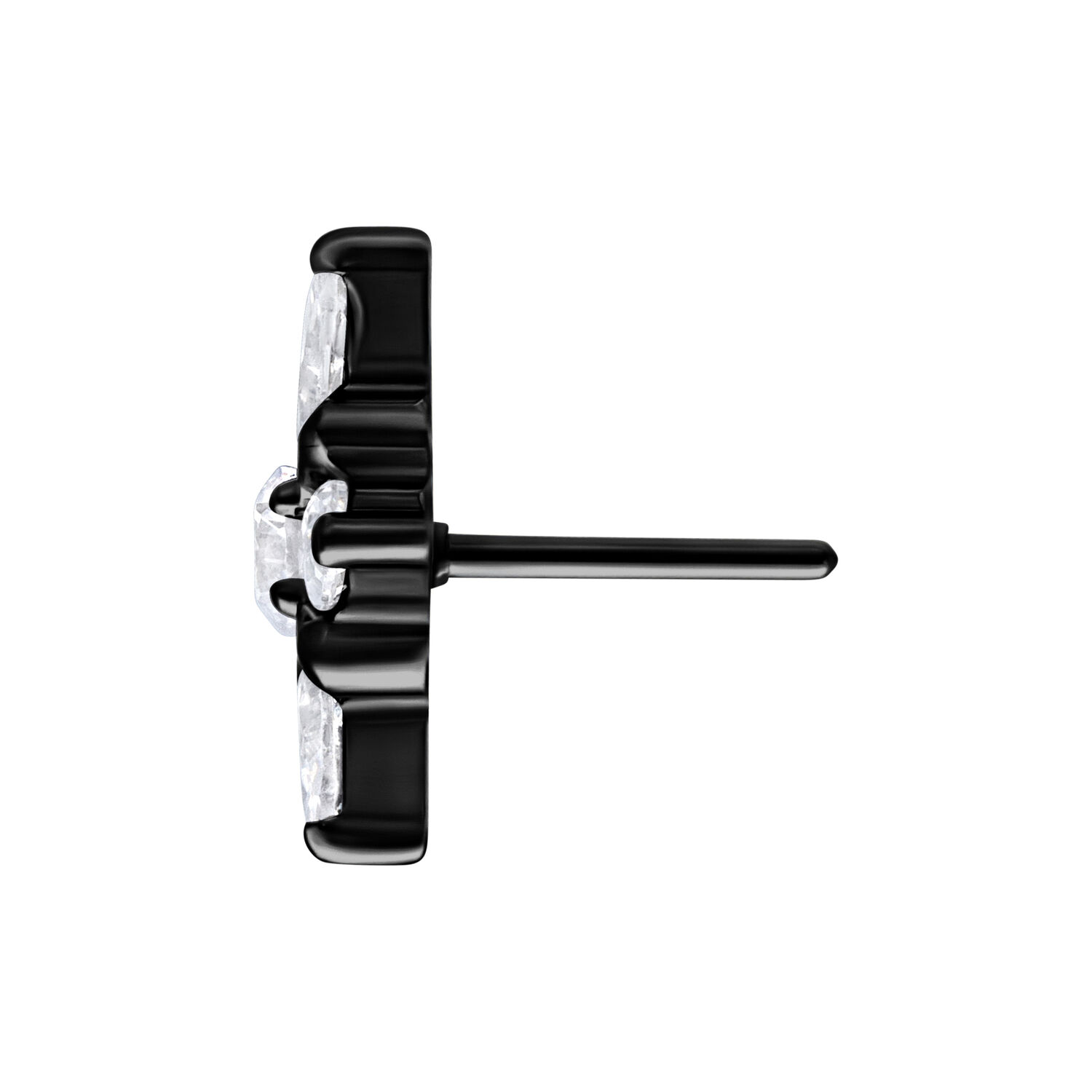 Accesorio negro de titanio para piercing Push Fit con cristales claros sobre fondo blanco