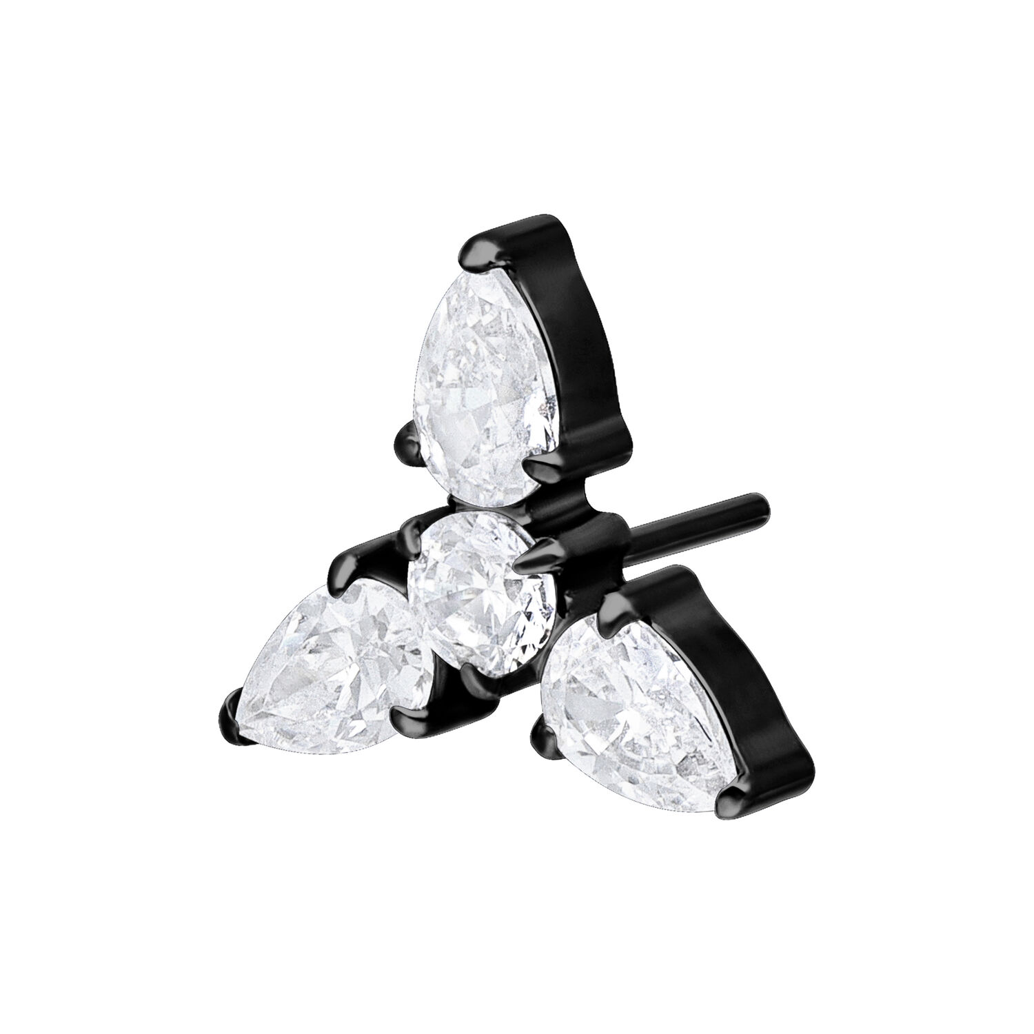 Accesorio Push Fit Trinity negro con tres cristales claros sobre fondo blanco
