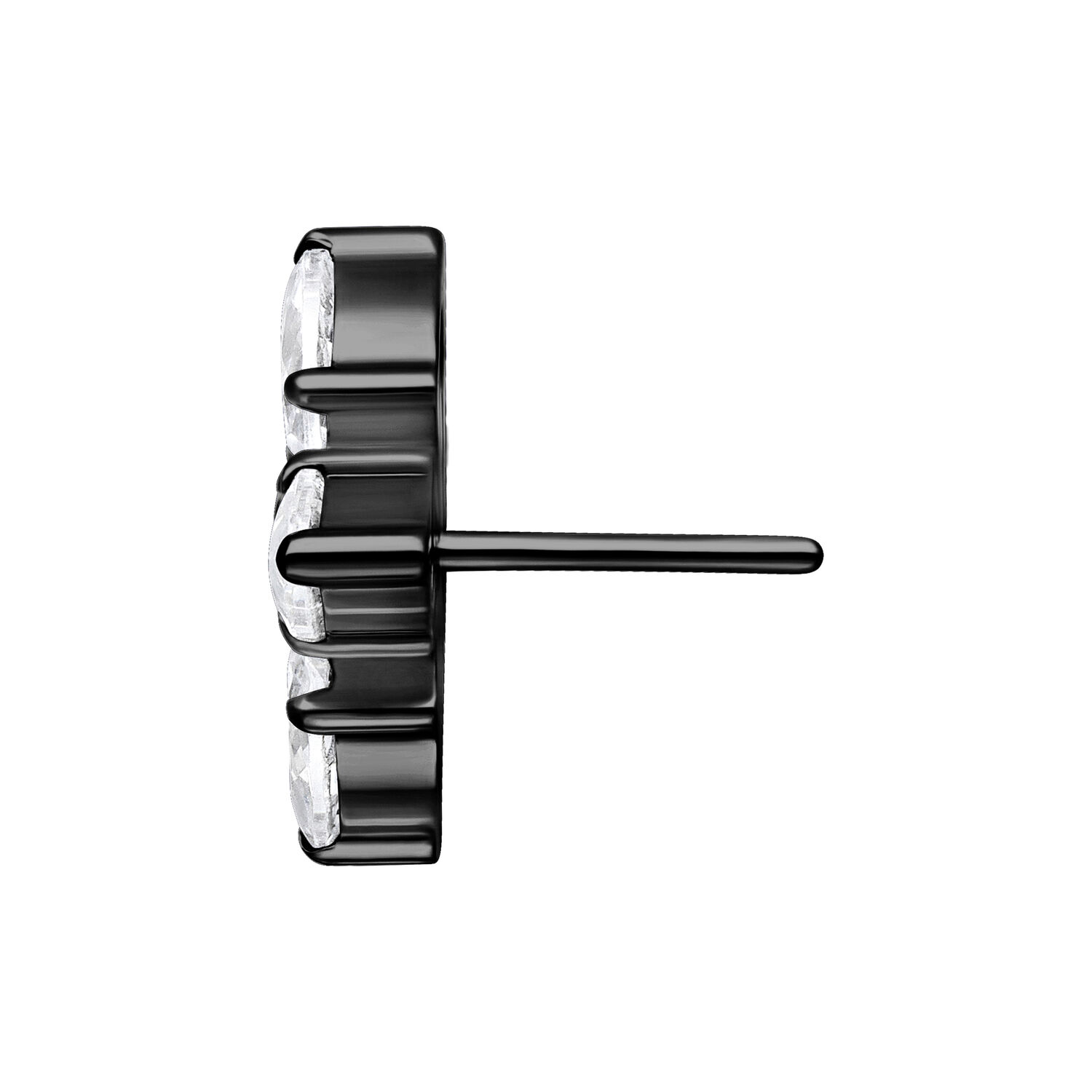 Accesorio Push Fit Trinity negro de titanio con cristales sobre fondo blanco