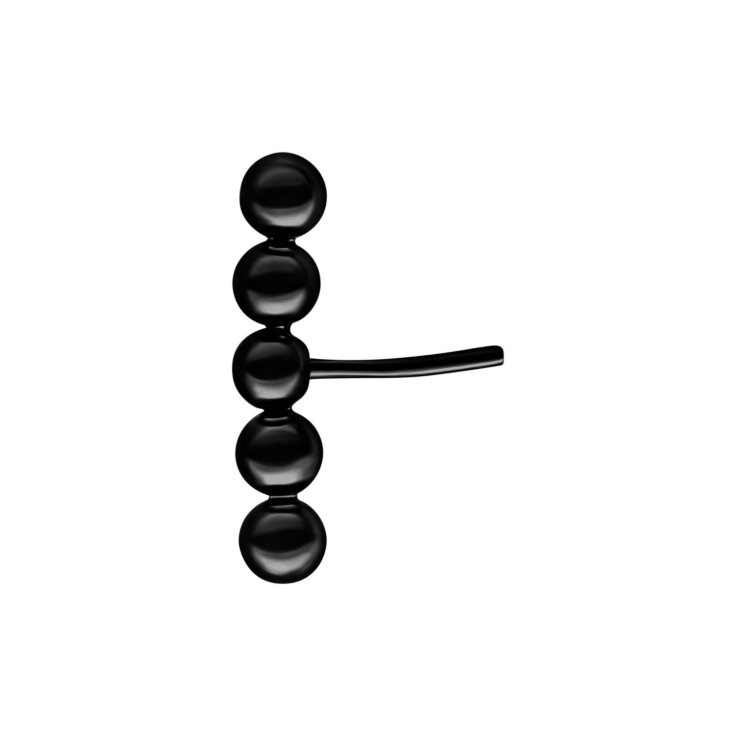 Accesorio de piercing negro con cuatro bolas redondas sobre fondo blanco