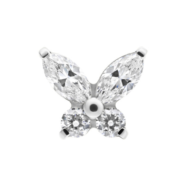 Accesorio en forma de mariposa de Push Fit de titanio, cristales brillantes, fondo plateado