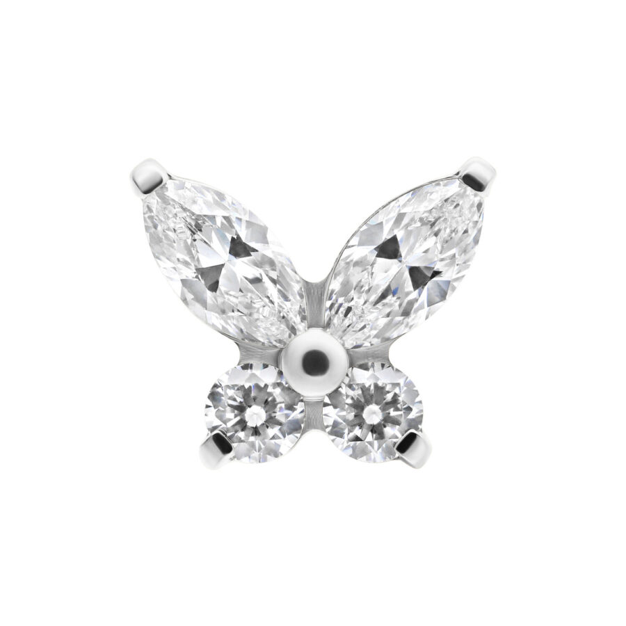 Accesorio en forma de mariposa de Push Fit de titanio, cristales brillantes, fondo plateado