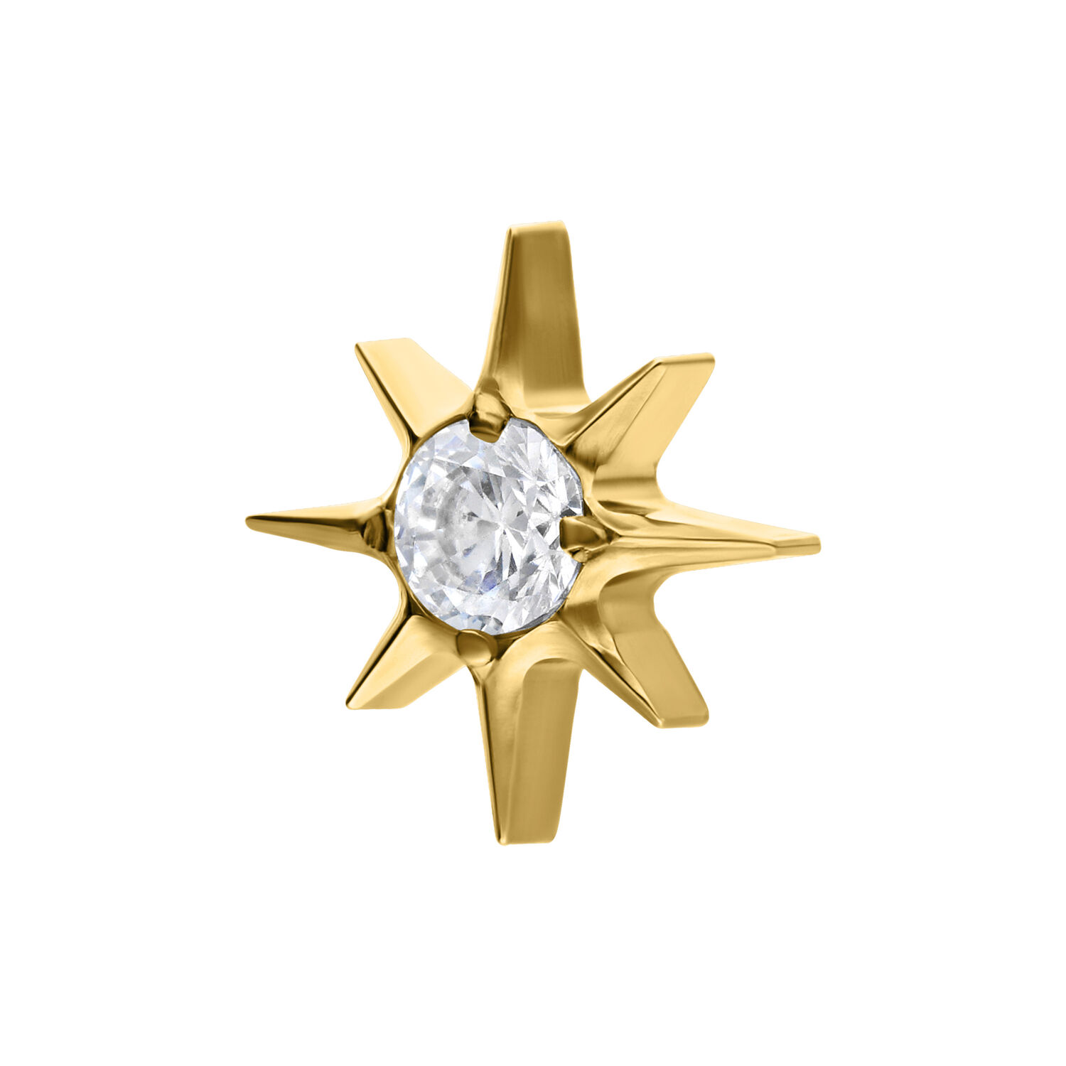 Ajuste de estrella dorada con cristal claro sobre fondo blanco
